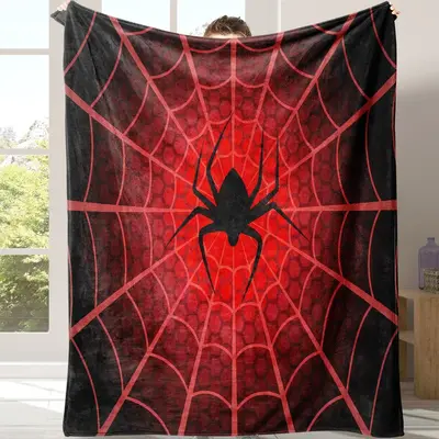 Spider Web Pattern Flannel Cozy Blanket, 1 Count Soft Comfortable Warm Napping Throw with Storage Bag, Sleeping Bedding Suppl...