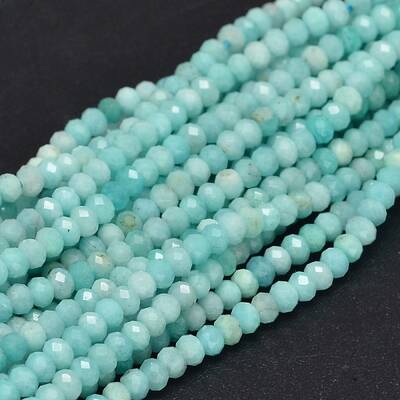 Faceted Rondelle Natural Amazonite Bead Strands