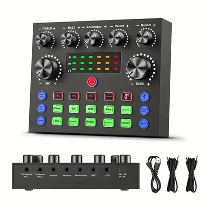 V8S Audio Mixer with Voice Changer (1 Set), Podcast Mixer, Sound Card for Phone Gaming Karaoke Studio Streaming Recording Liv...