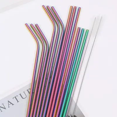 Stainless Steel Straw Set, 12pcs Reusable Metal Straw, Drinkware Accessories for Home Kitchen Daily and Party