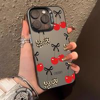 Leopard Print Cherry Pattern Case for iPhone 16 15 14 Pro Max 13 12 11 XR XS Plus Shockproof Anti-Scratch Durable PC Back Pro...