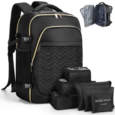 Color block Carry-On Travel Backpack with 6 Packing Cubes and Laptop Compartment - Personal Item, TSA-Friendly, Airline Appro...