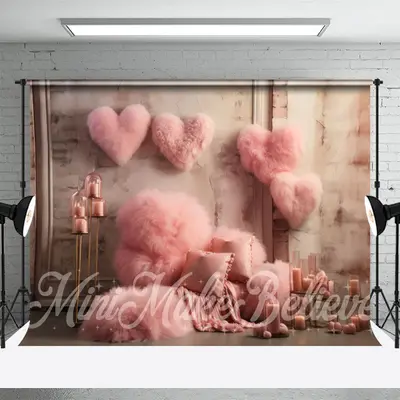 Downy Pink Heart Candle Wall Valentines Day Backdrop - Aperturee
