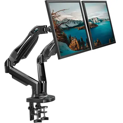 HUANUO Gas Spring Monitor Arm Mount for Gaming & Office, Supports Monitors Max 32 Ultrawide, C-Clamp & Grommet Mounting Sin...