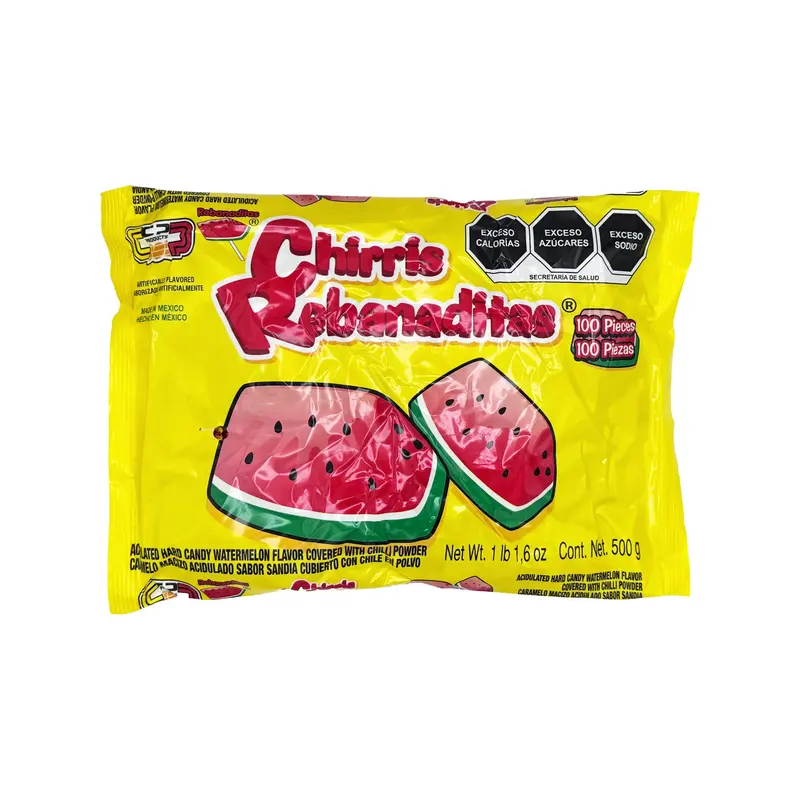 Chirris Rebanaditas Watermelon Flavor with Chile Mexican Hard Candy Chili, 1.1 Lbs 100 Pieces Spicy, Acidic, Salty Dulce Mexi...