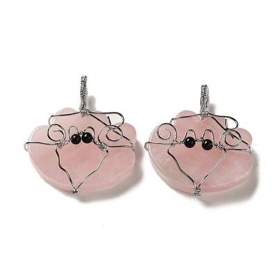 Natural Rose Quartz Copper Wire Wrapped Pendants