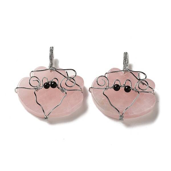 Natural Rose Quartz Copper Wire Wrapped Pendants