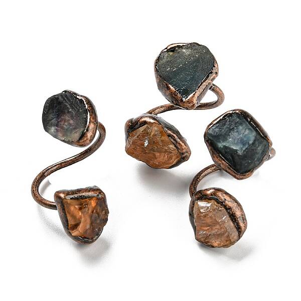Raw Nuggets Natural Green Fluorite & Citrine Open Cuff Rings