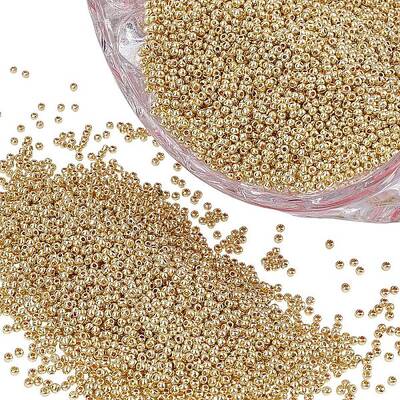 FINGERINSPIRE 12/0 Golden Plated Spacer Beads 2mm 16500pcs Smooth Round Seed Beads Rondelle Loose Beads for Jewelry Making