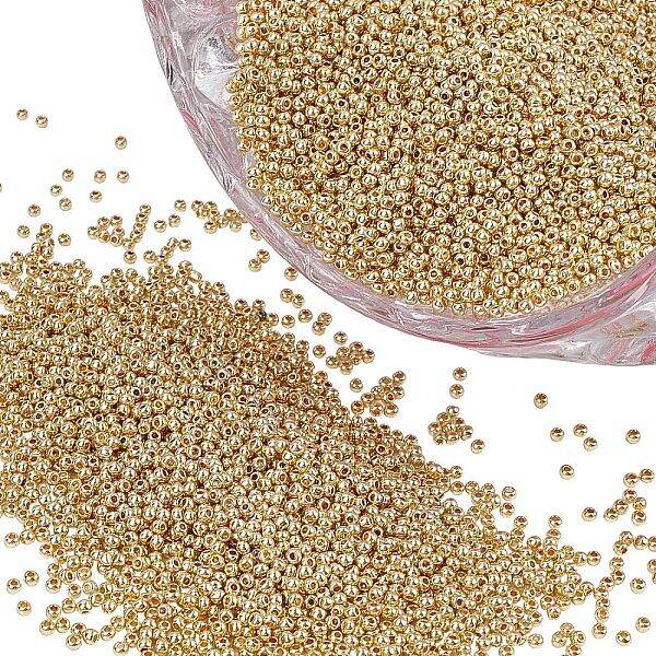 FINGERINSPIRE 12/0 Golden Plated Spacer Beads 2mm 16500pcs Smooth Round Seed Beads Rondelle Loose Beads for Jewelry Making
