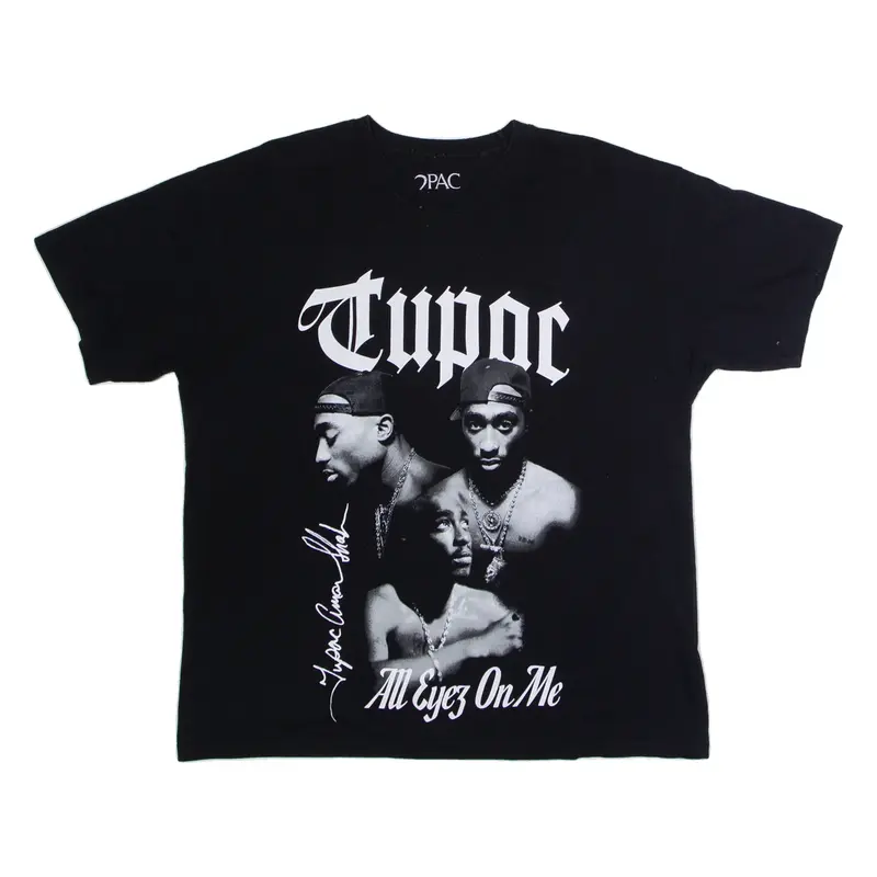 PULL & BEAR 2Pac Mens Band T-Shirt Black Crew Neck 2XL