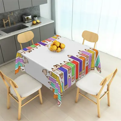 Cartoon Colorful Pencil White Square Tablecloth - Aperturee