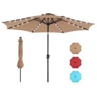 10FT Solar Patio Umbrella with 32 LED Lights, Outdoor Umbrellas with Push Button Tilt and Crank, Tilting Table Umbrella with ...