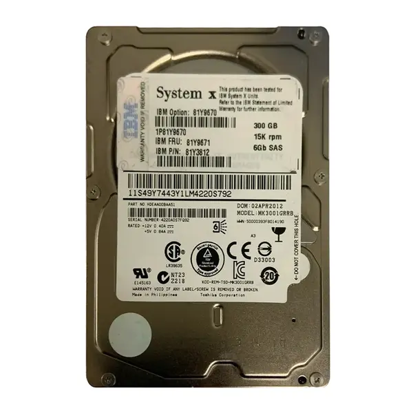 81Y3812 IBM 300GB 6Gb/s SAS 15000 2.5-inch 16MB Hard Drive