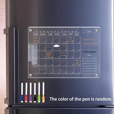 Fridge Magnetic Dry Erase Board, 1 Count Refrigerator Transparent Dry Erase Memo Board with 6 Counts Random Color Pens, Reusa...