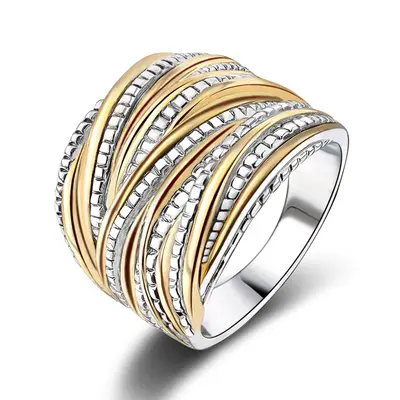 Mytys Two Tone Intertwined Crossover Statement Ring Fashion Chunky Band Rings for Women Man Wide Index Finger Rings Costume J...