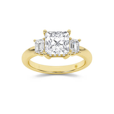 Seraphina Three Stone Hidden Halo Princess Cut Lab Diamond Engagement Ring | 18K Yellow Gold 3 5/8 CT. TW.