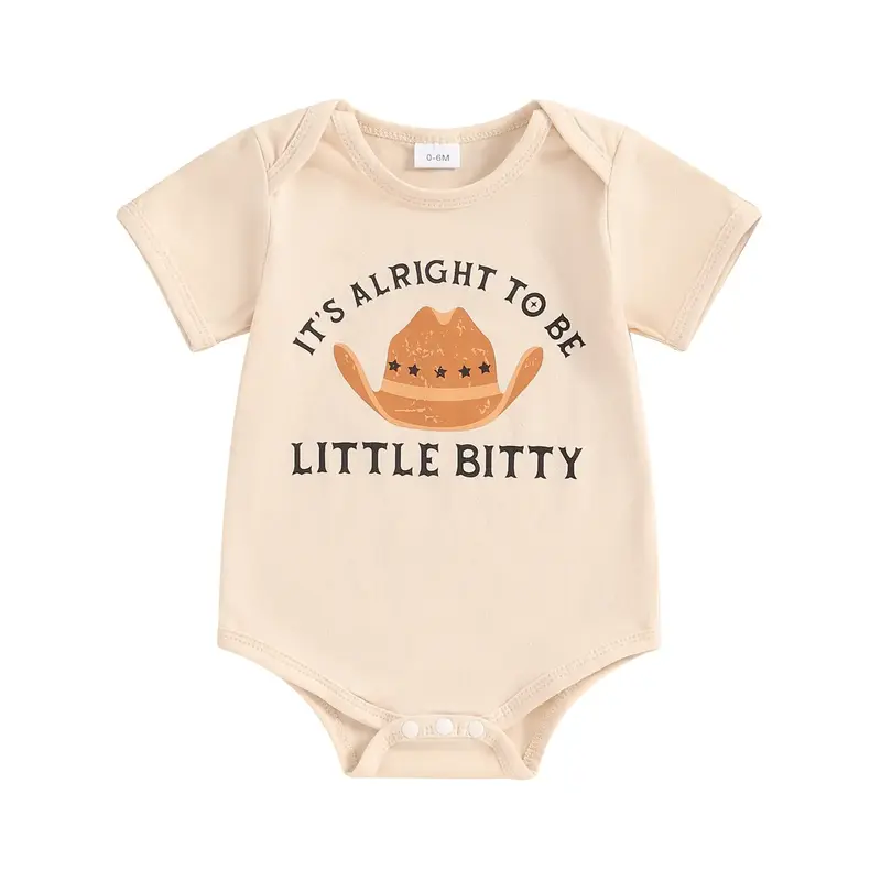 Western Baby Romper  0-12 Months Casual Short Sleeve Round Neck Hat Print Bodysuit Newborn Playsuit Cute