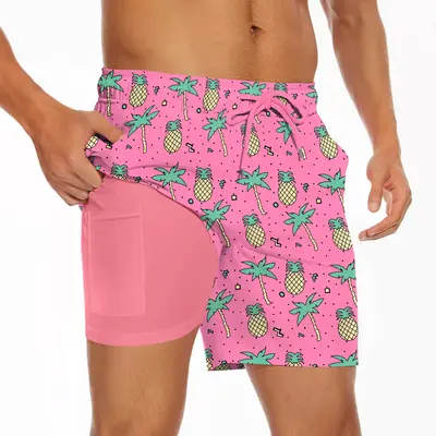 Men's Swim Trunks with Compression Liner Quick Dry Swim Board Shorts Hawaiian Swinwear Suits Elastic Waist Drawstringwith Swi...