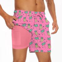 Men's Swim Trunks with Compression Liner Quick Dry Swim Board Shorts Hawaiian Swinwear Suits Elastic Waist Drawstringwith Swi...