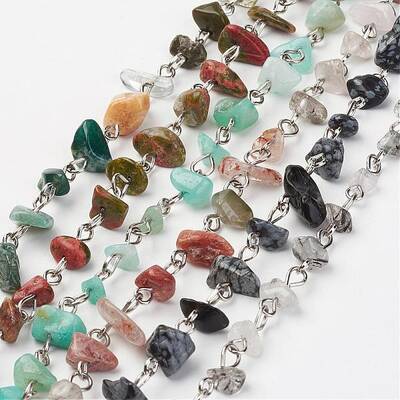 Natural & Synthetic Gemstone Chips Handmade Beaded Chains