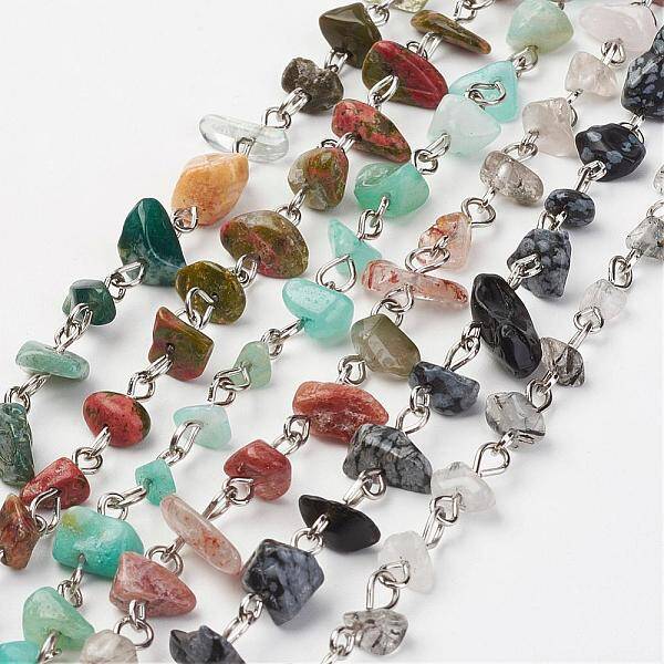 Natural & Synthetic Gemstone Chips Handmade Beaded Chains