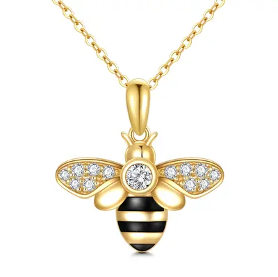 14K Gold Diamond Bee Pendant Necklace