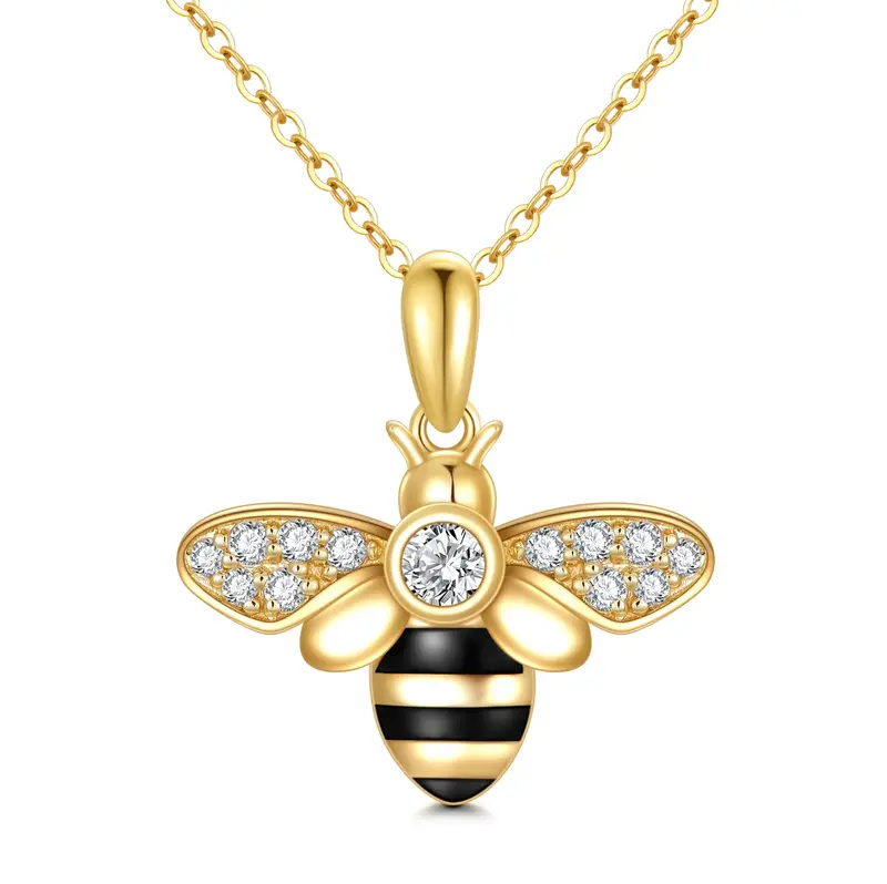 14K Gold Diamond Bee Pendant Necklace