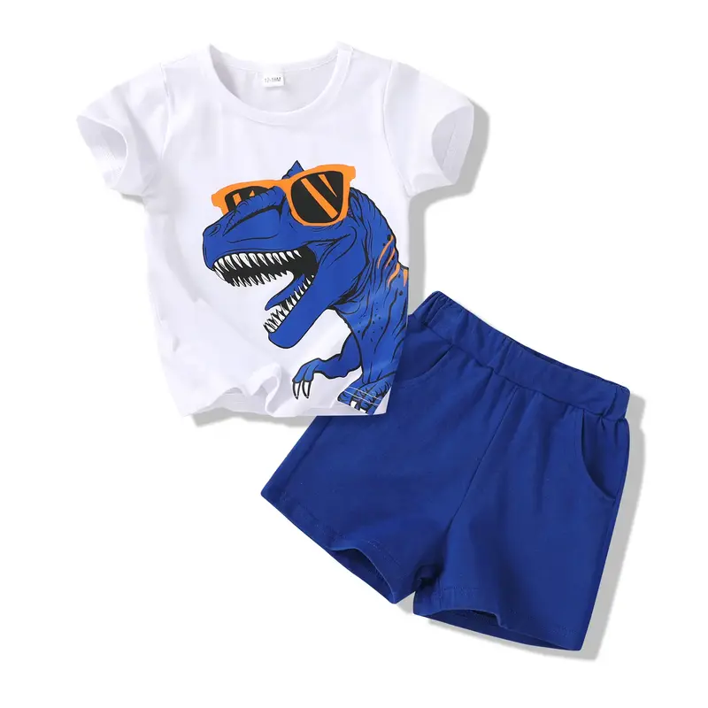 Boy Clothes Short Sleeve Dinosaur Printed WILD BOY T-shirt + Shorts 2pcs Boys Summer Outfit
