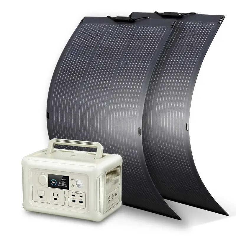 ALLPOWERS 600W Solar Generator (R600 + SF100 100W Flexible Solar Panel) R600-Beige + 2PCS SF100 100W Solar Panel