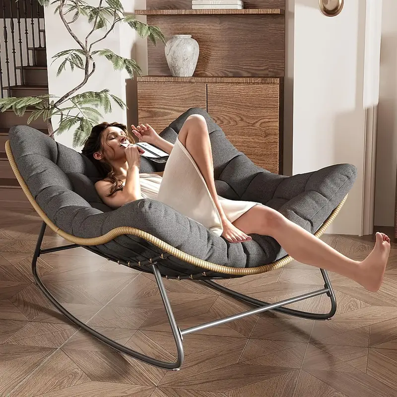 [Labor Day]Amopatio Outdoor/Indoor Papasan Chair, Oversized Egg Rocking Chair with Thick Cushion for Bedroom,Folding Lounger ...