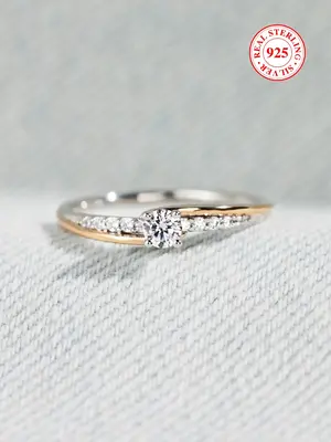 S925 Sterling Silver Women's Elegant Artificial Zircon Decor Promise Ring, Exquisite Trendy Engagement Ring, Fashionable Jewe...