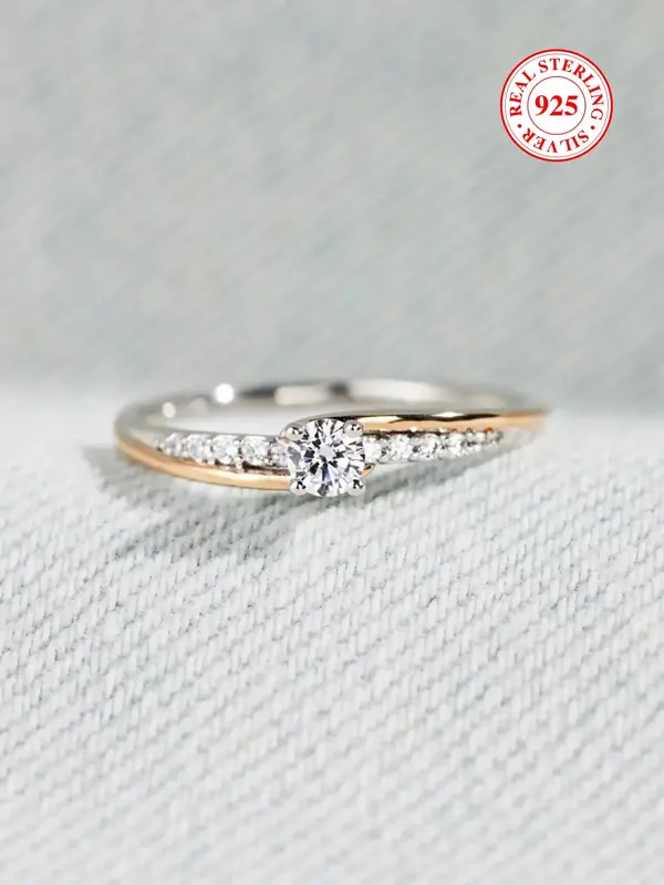 S925 Sterling Silver Women's Elegant Artificial Zircon Decor Promise Ring, Exquisite Trendy Engagement Ring, Fashionable Jewe...