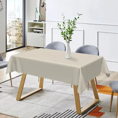 Simple Pure Beige Solid Color Rectangle Tablecloth - Aperturee