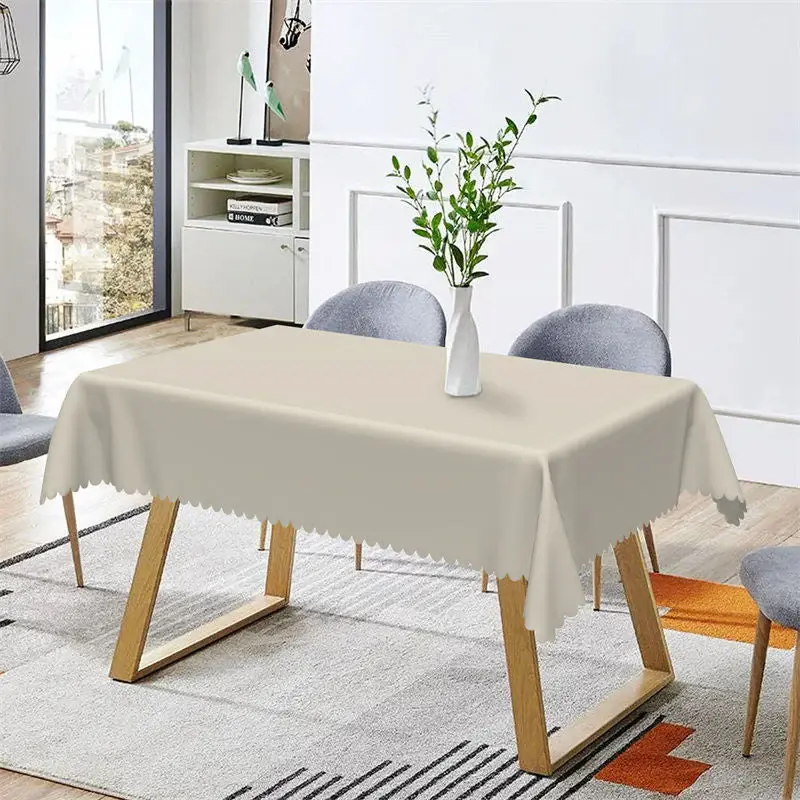 Simple Pure Beige Solid Color Rectangle Tablecloth - Aperturee