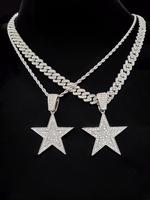Star Shaped Pendant & Cuban Chain Necklace, Fashion Jewelry for Party, Daily Clothing Decor, Trendy All-match & Exquisite Jew...