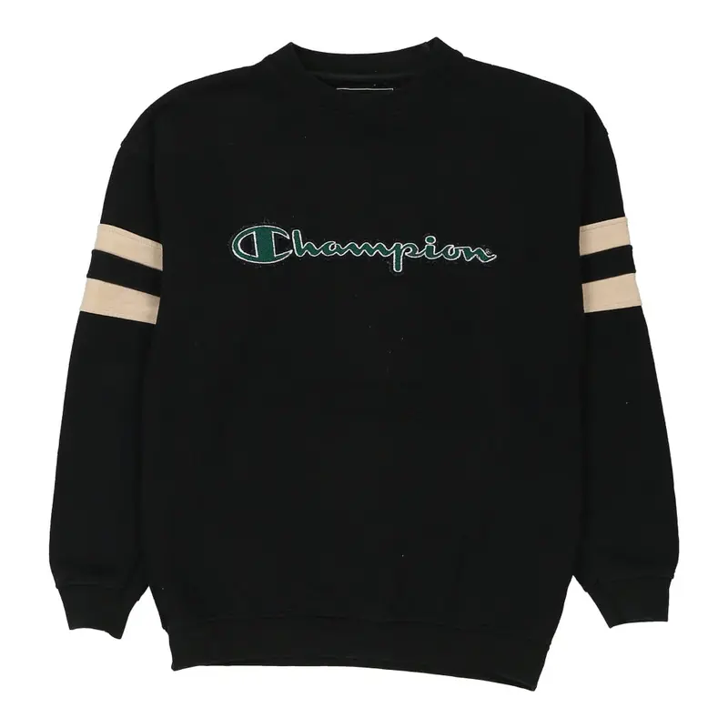 Champion Spellout Sweatshirt - Large Black Cotton