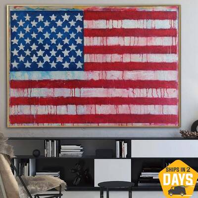 Large USA Flag Painting United States Flag Artwork on Canvas Original Textured Paintings On Canvas Handmade Map Room Decor | ...