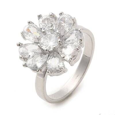 Brass Micro Pave Cubic Zirconia Rings for Women