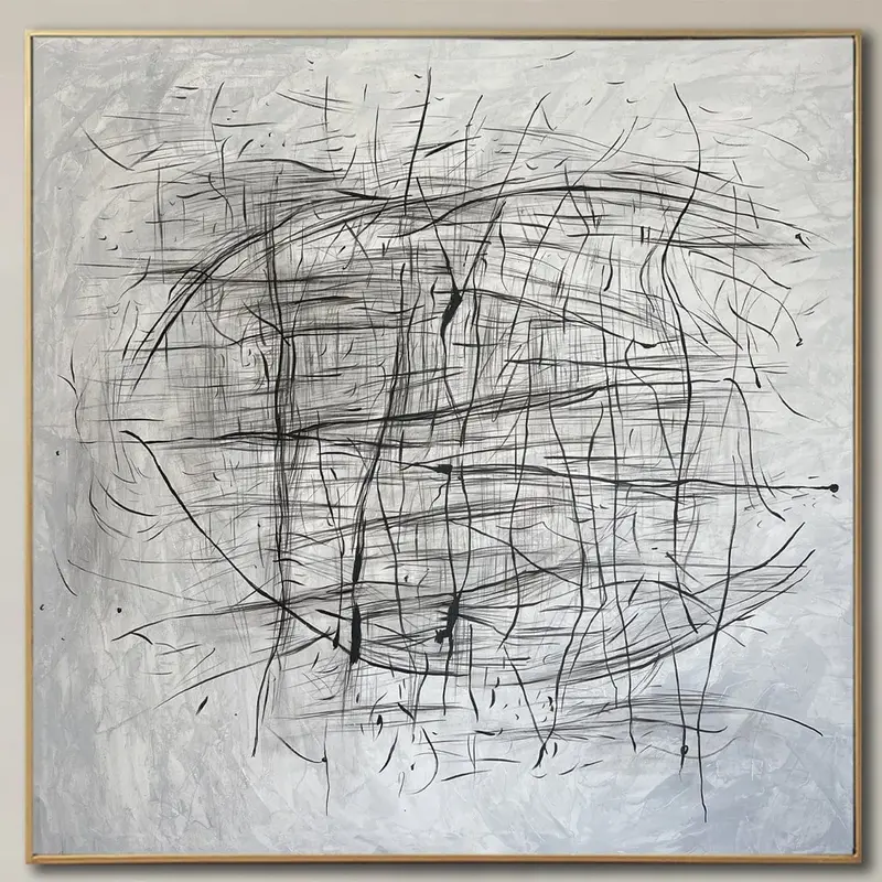 Black And White Abstract Painting Gray Artwork Canvas Art Modern Painting for Hotel Decor | ROTATION