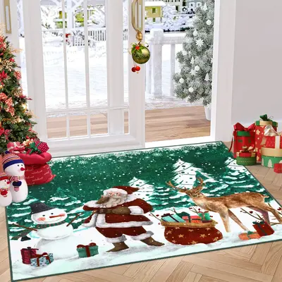 Garvee Christmas Rugs 2x3 Green Washable Entryway Rug Soft Non-Slip Christmas Doormat Santa Claus Elk Print Xmas Small Kitche...