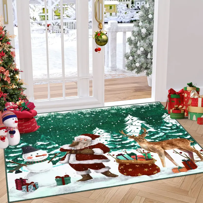 Garvee Christmas Rugs 2x3 Green Washable Entryway Rug Soft Non-Slip Christmas Doormat Santa Claus Elk Print Xmas Small Kitche...
