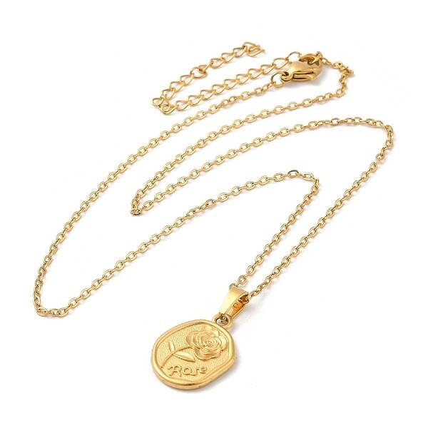 304 Stainless Steel Rose Pendant Necklaces for Women