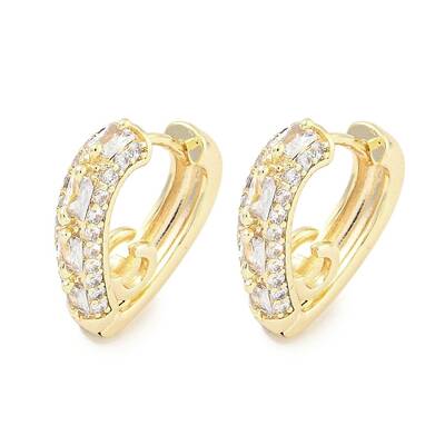 Brass Micro Pave Clear Cubic Zirconia Hoop Earrings