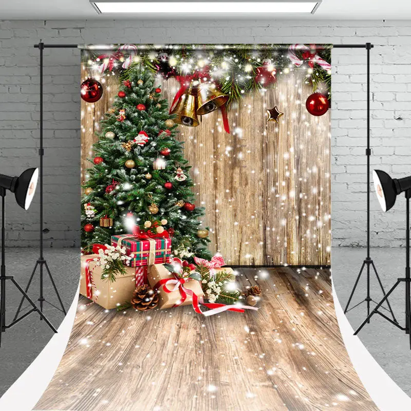Christmas Tree Wood Gift Photoshoot Sweep Backdrop - Aperturee
