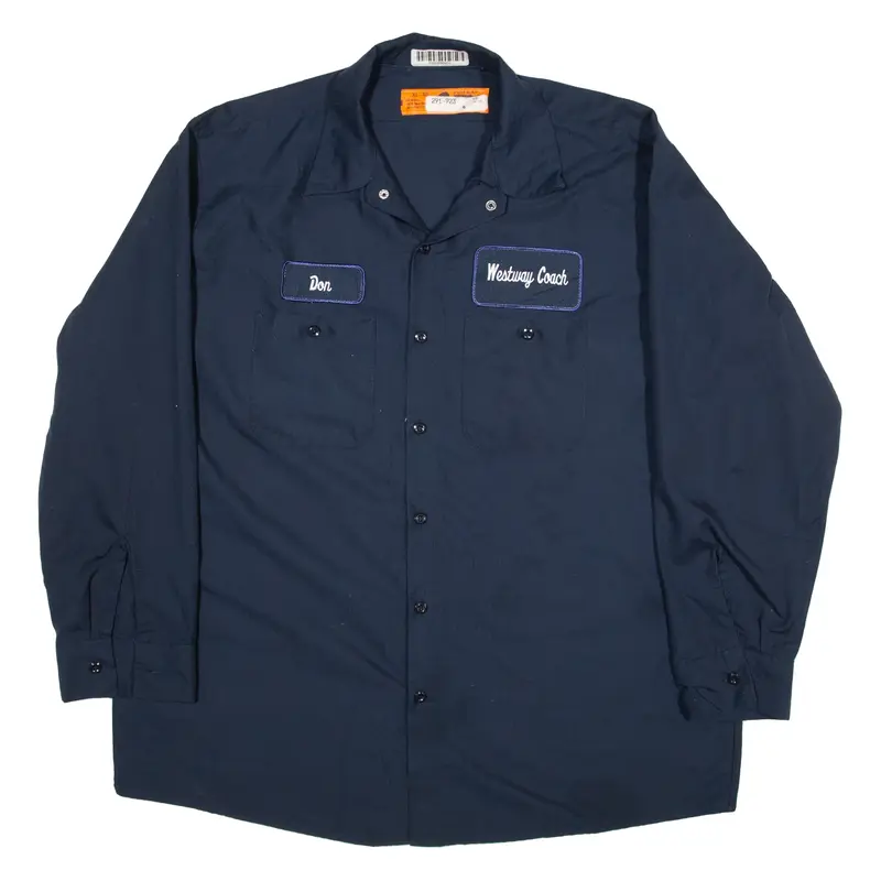 RED KAP Worker Shirt Blue Long Sleeve Mens XL