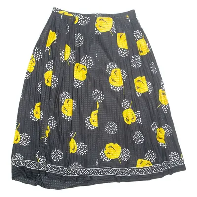 Womens A-Line Skirt Black Midi Floral UK 18