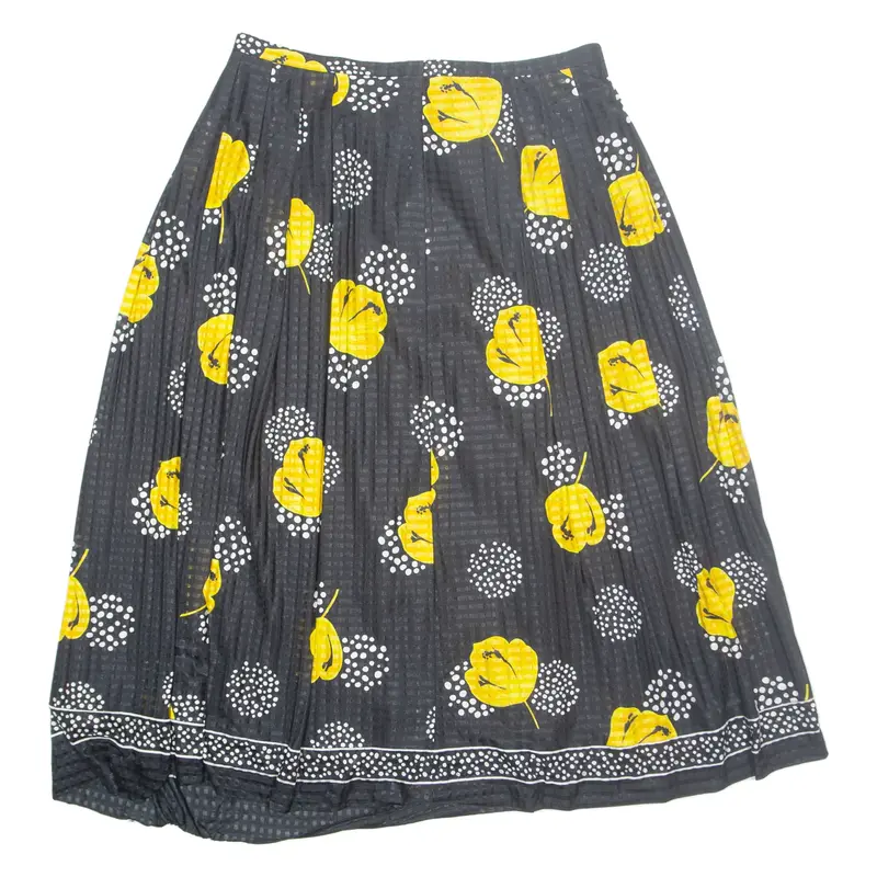 Womens A-Line Skirt Black Midi Floral UK 18