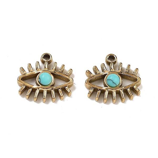 Ion Plating(IP) 304 Stainless Steel Pave Synthetic Turquoise Eye Charms