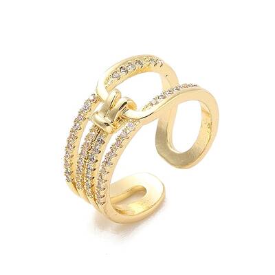 Brass Micro Pave Cubic Zirconia Open Cuff Rings